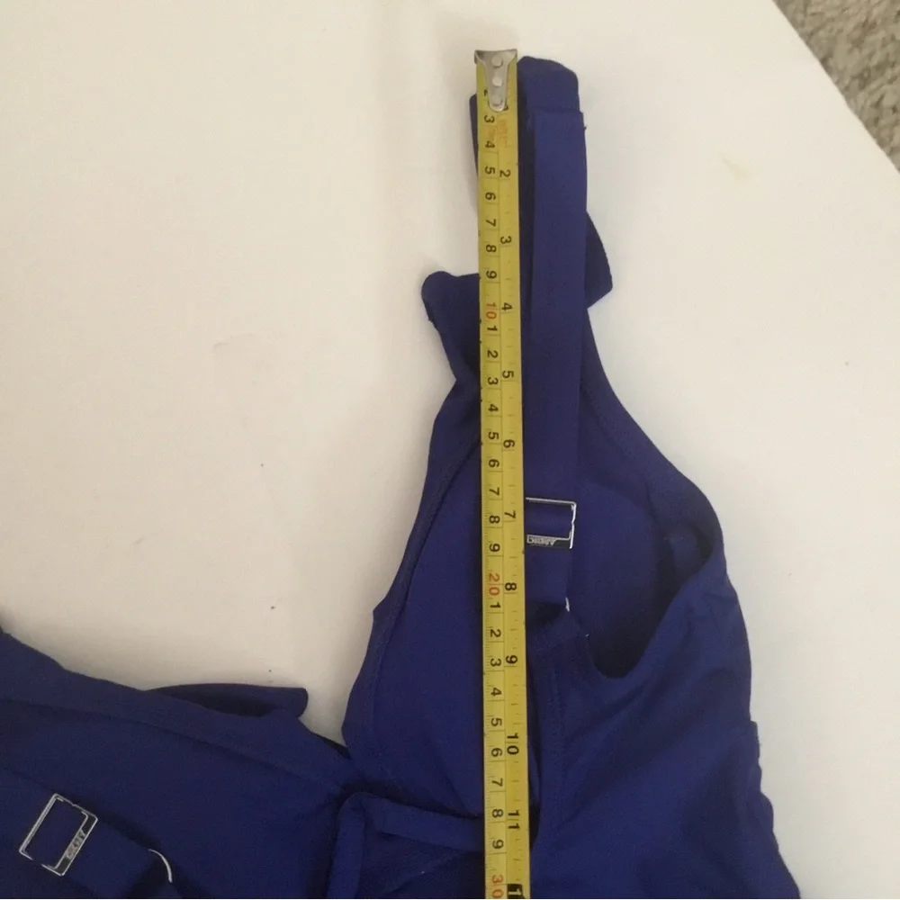DKNY XS One Piece Blue Bathing Suit Underwire Ruching Swimsuit Swim Ruffle NWOT - Picture 5 of 13